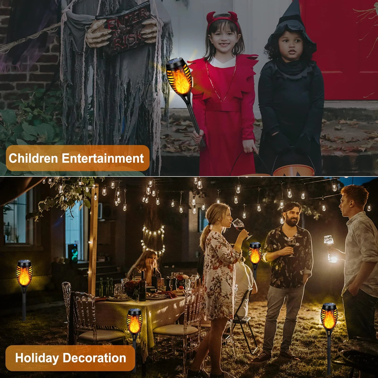 8 Packs Solar Tiki Torch Lights with Flickering Flame, Waterproof H-Alloween Solar Lights Outdoor, Solar H-Alloween Pathway Lights, H-Allowee Decor Lights for Garden, Lawn, Patio, Yard