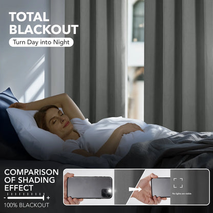 Total Blackout Curtains for Living Room, Thermal Insulated, 2 Panels, 52"X84", Dark Gray
