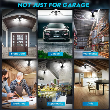 Motion Sensor Garage Light 2 Pack 150W Deformable LED Garage Lights Sensor Bright Garage Lights Motion Activated LED Shop Light with 6 Adjustable Wings for Garage Basement Attic Shop Workshop
