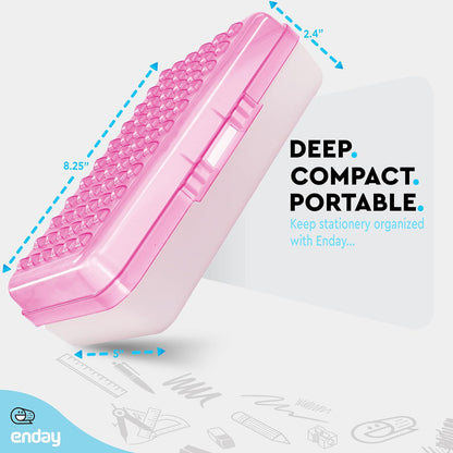 Pencil Box Pink, Plastic Small Dots Pencil Case, School Storage Utility Supplies Box Organizer with Snap Closure for Kids and Adults Also Available in Green, Grey, Purple, Red, Blue, 1 PK