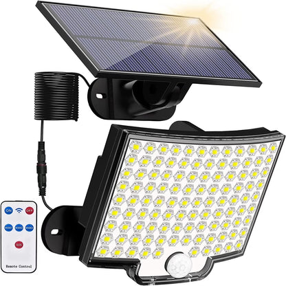 Solar Lights Outdoor, 3000LM Solar Flood Light with Remote Control Waterproof Solar Motion Sensor Lights Outdoor, 270° Wide Angle Illumination Security Light Garage Yard Garden Patio