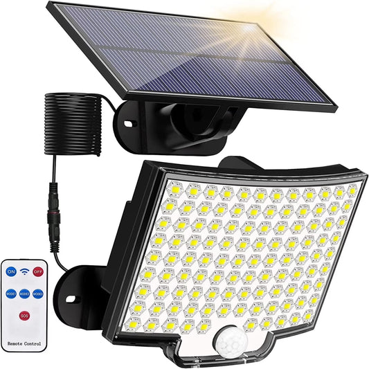 Solar Lights Outdoor, 3000LM Solar Flood Light with Remote Control Waterproof Solar Motion Sensor Lights Outdoor, 270° Wide Angle Illumination Security Light Garage Yard Garden Patio