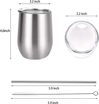 12 Pack Wine Tumblers with Lids and Straws Stainless Steel Wine Tumbler with Lid 12 Pack Wine Tumbler Set of 12 Bulk Tumblers with Lids and Straws for Diy Graduation Party Bridesmaid Gifts 12OZ Silver