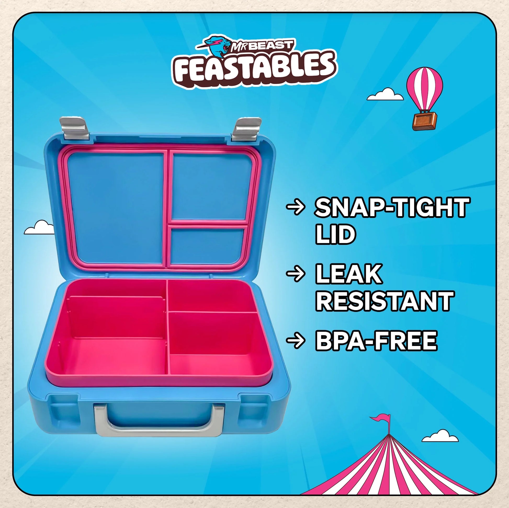 Mrbeast  World'S Coolest Collectible Lunch Box, Bpa-Free, Blue/Pink