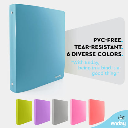 1 Inch Binders 3 Ring Blue, 1” Soft Plastic Flexible Cover round Ring with a Pocket Binder, Holds 175 Sheets, School Supplies Available in Pink, Purple, Red, Green, Grey, 2 PK – by