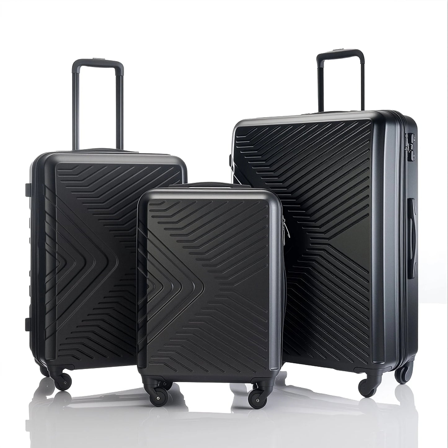 3 Piece Hardshell Luggage Set Hardside Lightweight Suitcase with TSA Lock Spinner Wheels 20In24In28In.(Black)