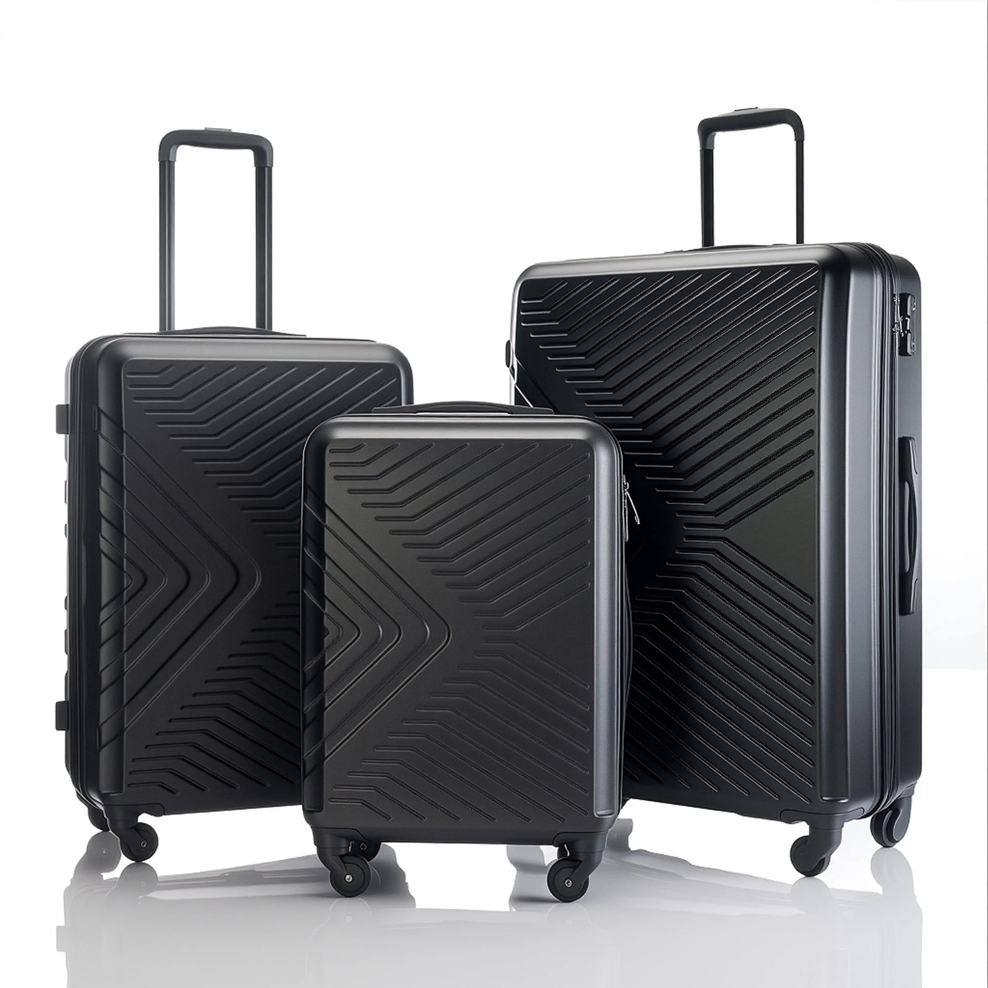 3 Piece Hardshell Luggage Set Hardside Lightweight Suitcase with TSA Lock Spinner Wheels 20In24In28In.(Black)