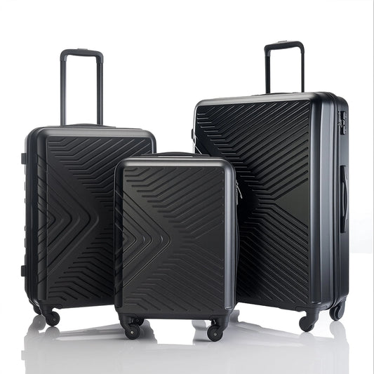 3 Piece Hardshell Luggage Set Hardside Lightweight Suitcase with TSA Lock Spinner Wheels 20In24In28In.(Black)
