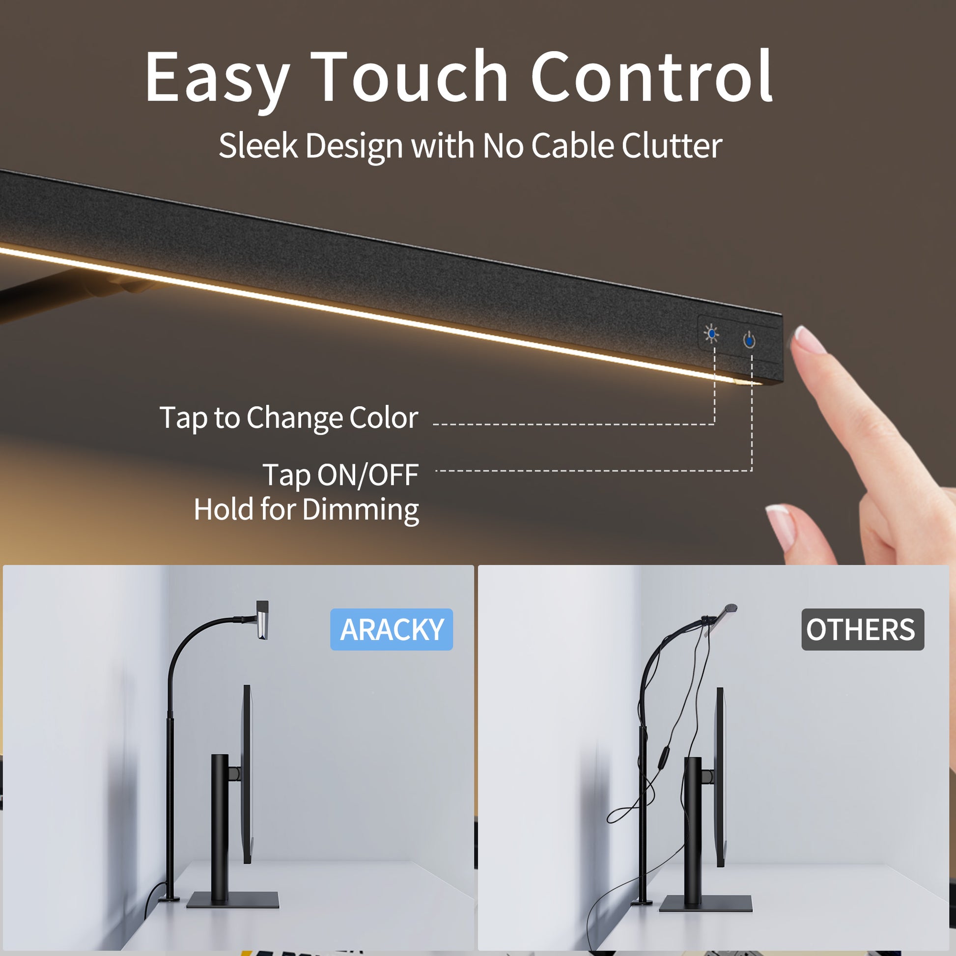 LED Desk Lamp Table Lamp 3 Color Modes Desk Lighting with Stepless Dimming Touch Control USB Clamp Lamp