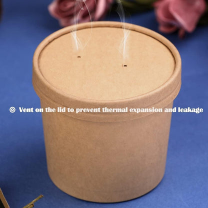 50 Pack 12 Oz Paper Soup Cups with Lids, Disposable Kraft Paper Bowls, Paper Soup Containers to Go, Ice Cream Containers for Dessert Yogurt Ice Cream