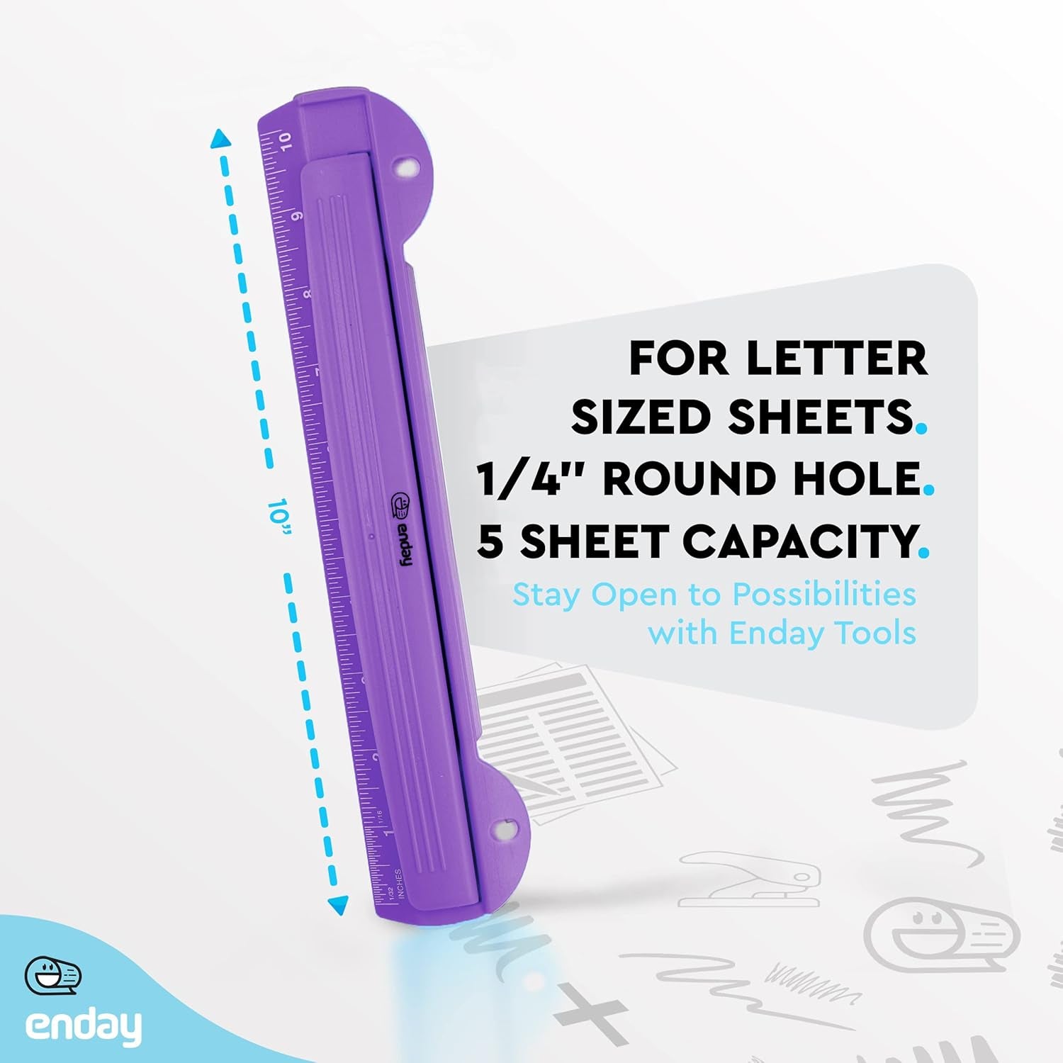 3 Hole Punch, Portable Hole Puncher for 3 Ring Binder, 3 Sheets Capacity, Removable Chip Tray, 10” Ruler for School, Office, in Pink, Purple, Blue, Green, Red, Grey, Multicolor (6 Pack) - by