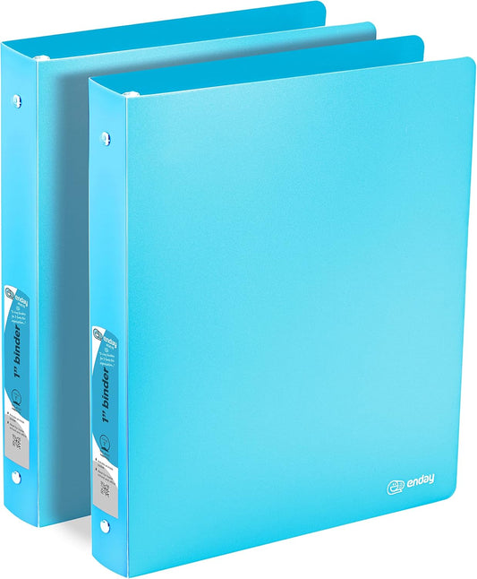 1 Inch Binders 3 Ring Blue, 1” Soft Plastic Flexible Cover round Ring with a Pocket Binder, Holds 175 Sheets, School Supplies Available in Pink, Purple, Red, Green, Grey, 2 PK – by