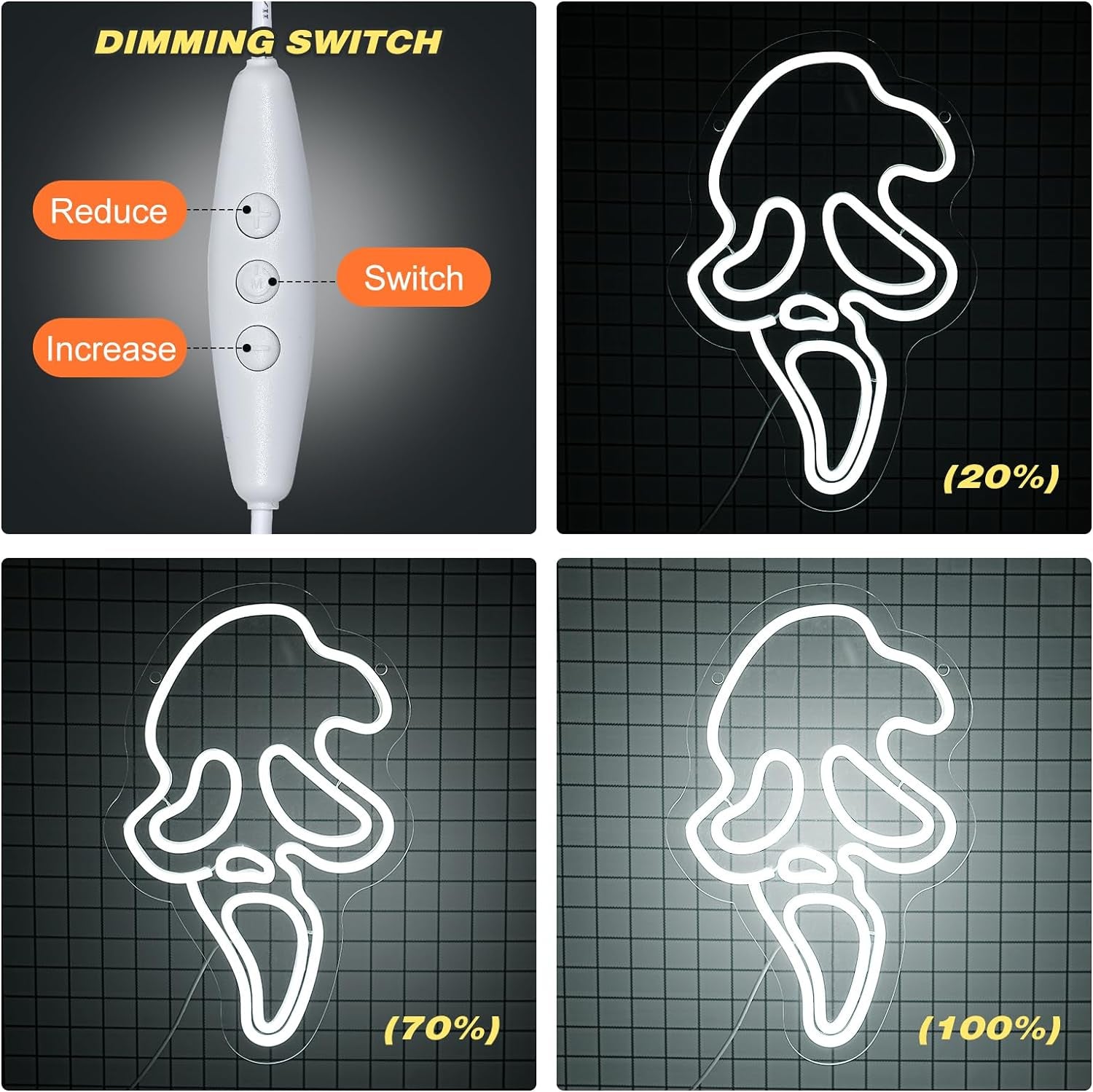 Ghost Face Neon Sign,Halloween Skull Neon Light for Bedroom,Game Room, Mancave, Bar Halloween Party Gifts