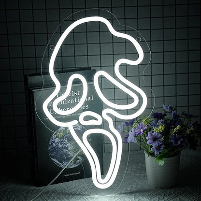 Ghost Face Neon Sign,Halloween Skull Neon Light for Bedroom,Game Room, Mancave, Bar Halloween Party Gifts