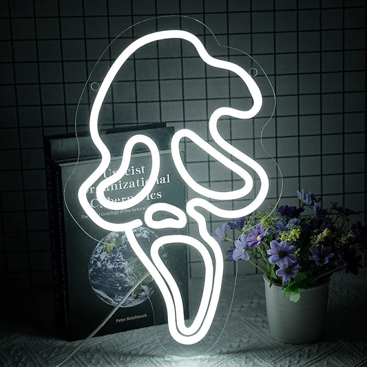 Ghost Face Neon Sign,Halloween Skull Neon Light for Bedroom,Game Room, Mancave, Bar Halloween Party Gifts