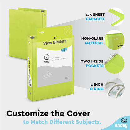 3 Ring Binder 1 Inch, 1” Clear View Cover with 2 inside Pockets round Ring Binder, Colored School Supplies Binders, in Grey, Pink, Blue, Purple, Green, and Red, Multicolor (6 PC) – by