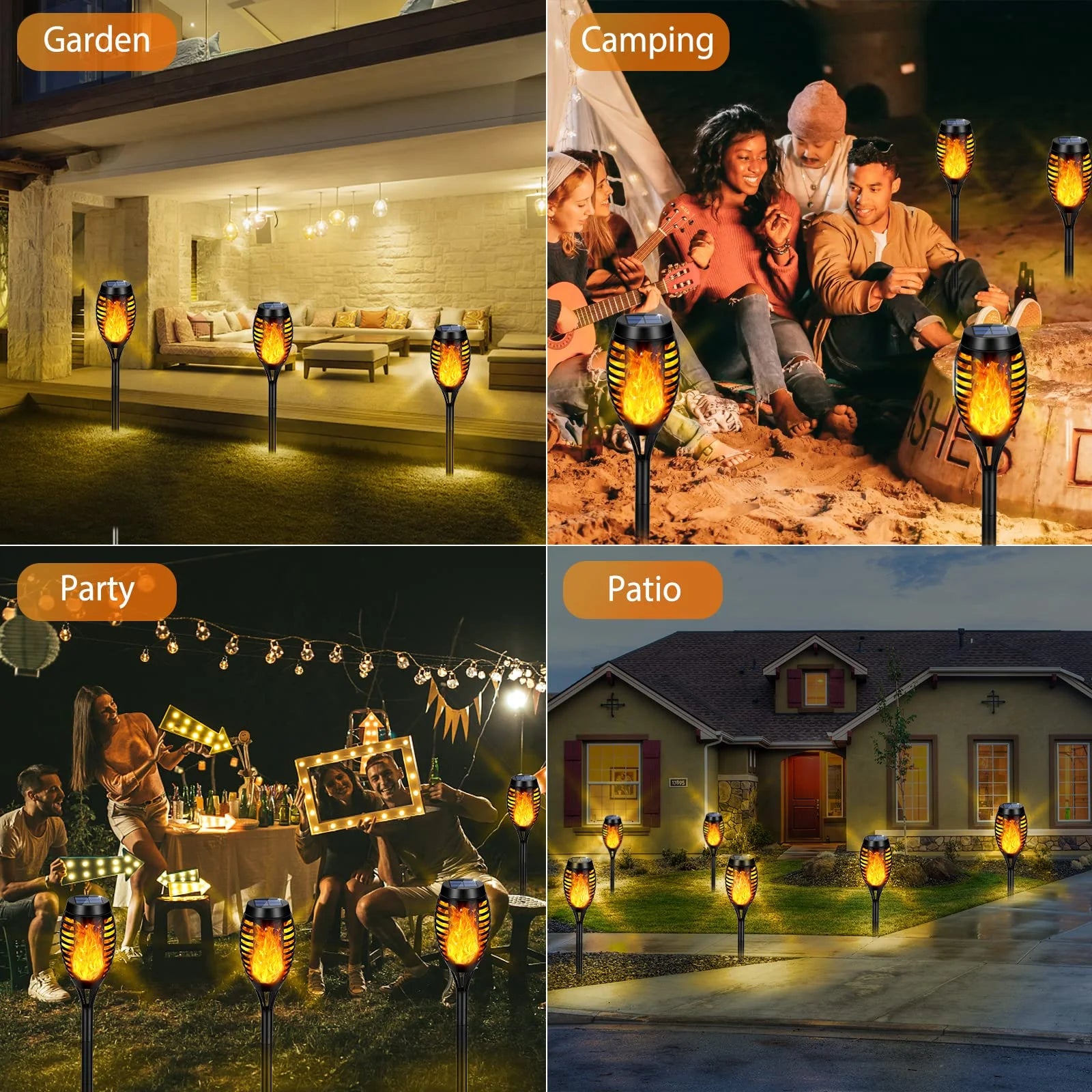 8 Packs Solar Tiki Torch Lights with Flickering Flame, Waterproof H-Alloween Solar Lights Outdoor, Solar H-Alloween Pathway Lights, H-Allowee Decor Lights for Garden, Lawn, Patio, Yard