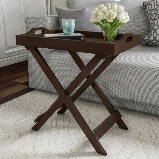 Folding TV Tray Table - Contemporary Side Table with Removable Tray Top (Brown)