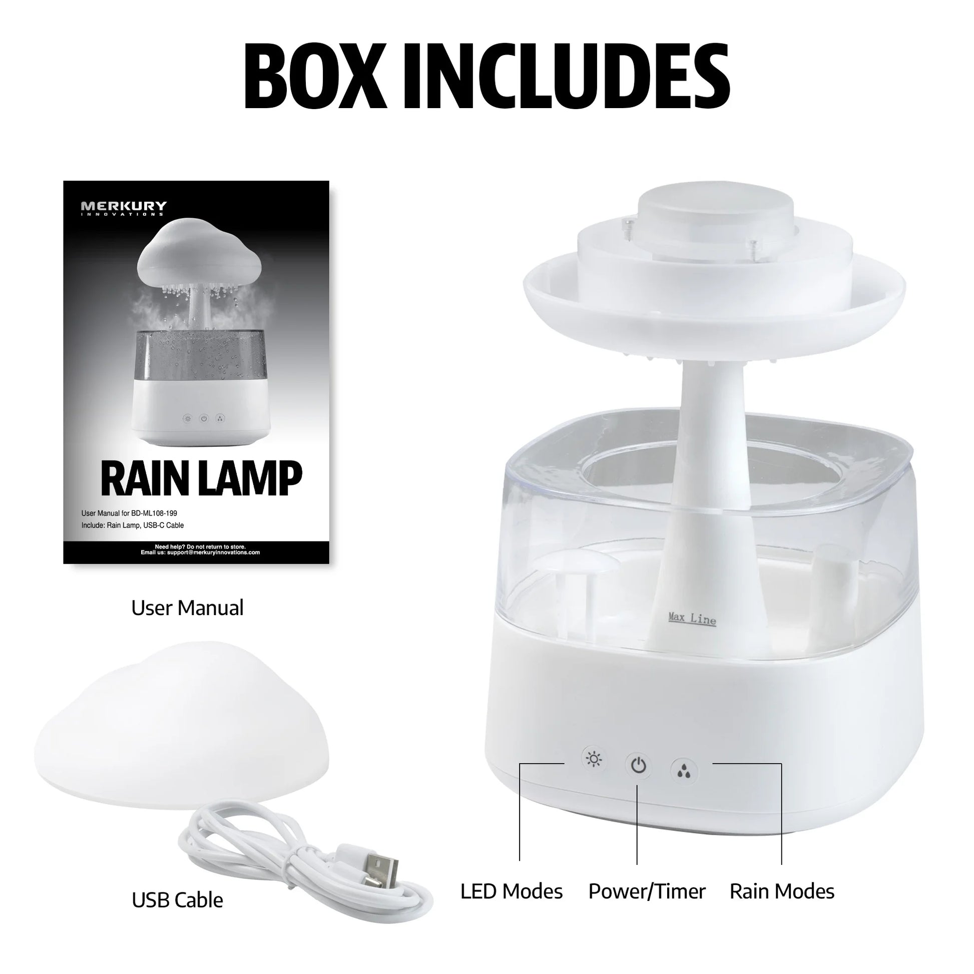 Rain Cloud Mood Lamp with Mist - USB Powered and Color Changing Lights, 5.63" Height