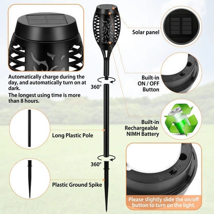 8 Packs Solar Tiki Torch Lights with Flickering Flame, Waterproof H-Alloween Solar Lights Outdoor, Solar H-Alloween Pathway Lights, H-Allowee Decor Lights for Garden, Lawn, Patio, Yard