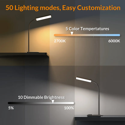 LED Desk Lamp, 800LM LED Touch Desk Lamp for Home Office, 12W 50 Lighting Modes Eye-Caring Reading Lamp Gooseneck Lamp